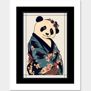 Panda japanese with kimono vintage Posters and Art